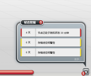 IBM Storwize V3500 处理前状态警报,显示节点脱机及存储池空间告警