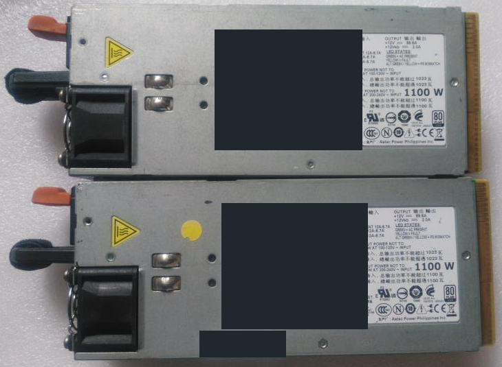 Dell R730项目使用的两只电源模块,序列号与条码已遮挡